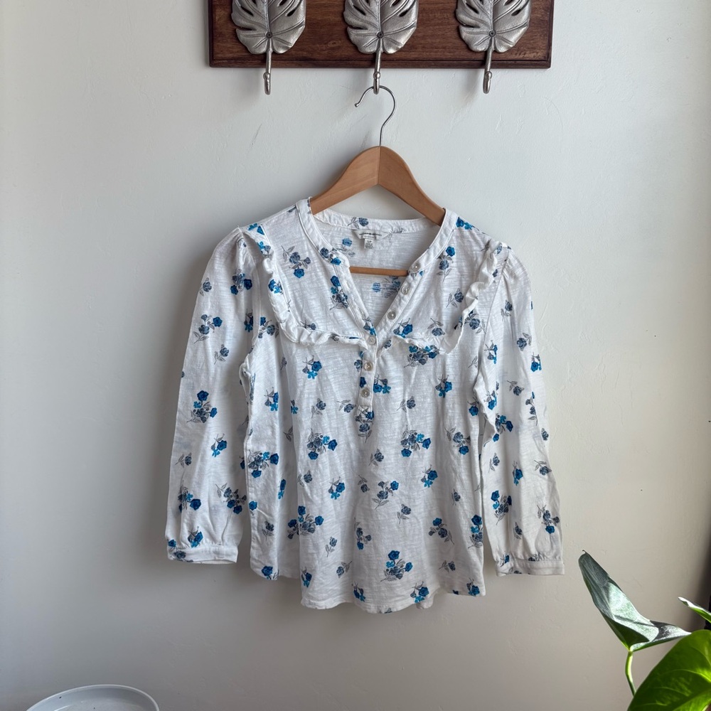 Lucky Brand White and Blue Floral Blouse